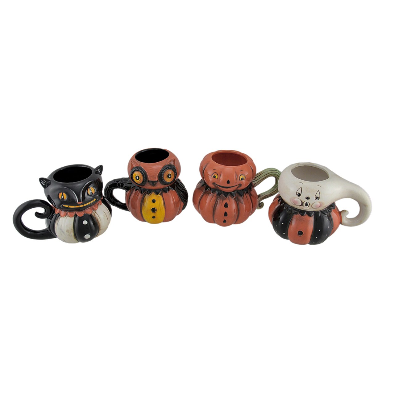 Johanna Parker Pumpkin Peeps 4 Piece Set of Vintage Style Halloween Ceramic Mugs